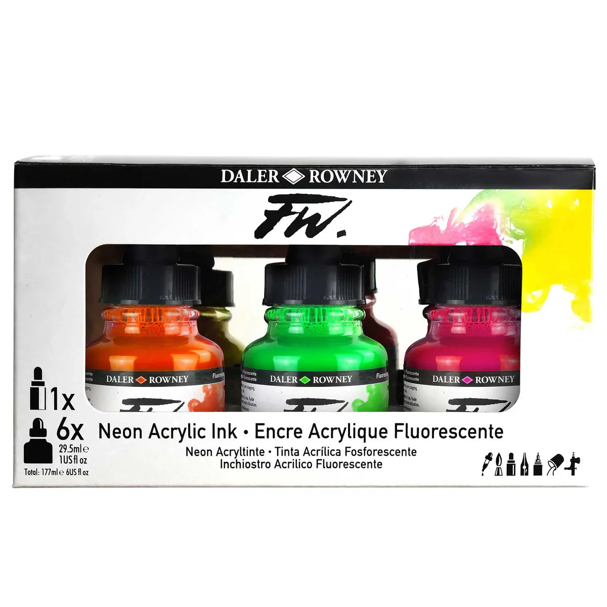 Daler-Rowney FW Ink Set of 6 Neon Colours