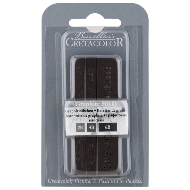 Cretacolor Graphite Blocks Blister Carded Set - Includes 2B, 4B, and 6B solid graphite blocks for portrait and landscape sketching.