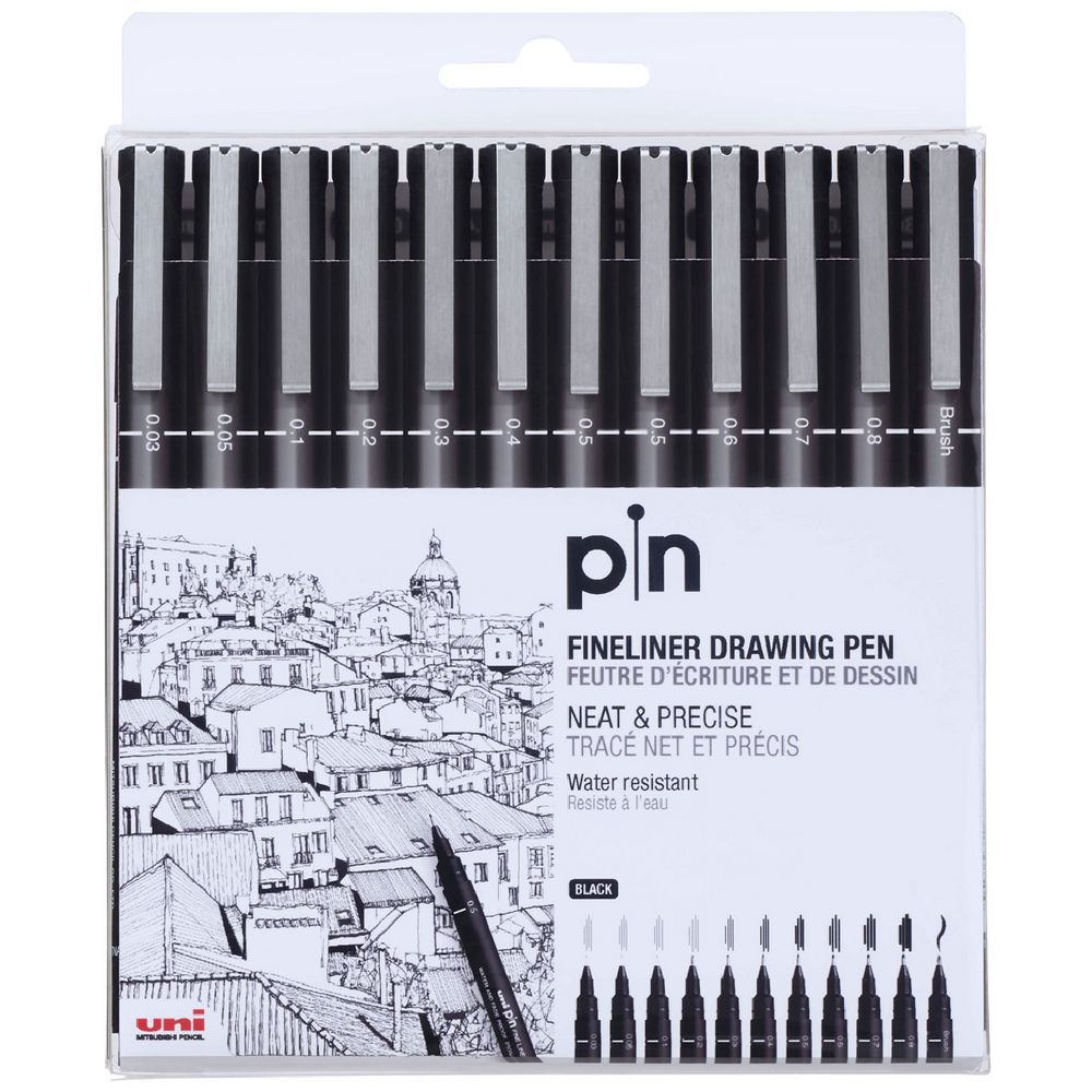 Uniball Fineline and Brush Pen Set of 12